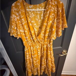 Floral Yellow Wrap Dress